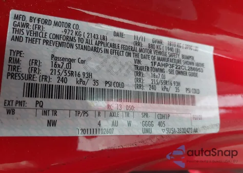 2012 Ford Focus Se z USA, uszkodzony, nr VIN 1FAHP3F22CL286953